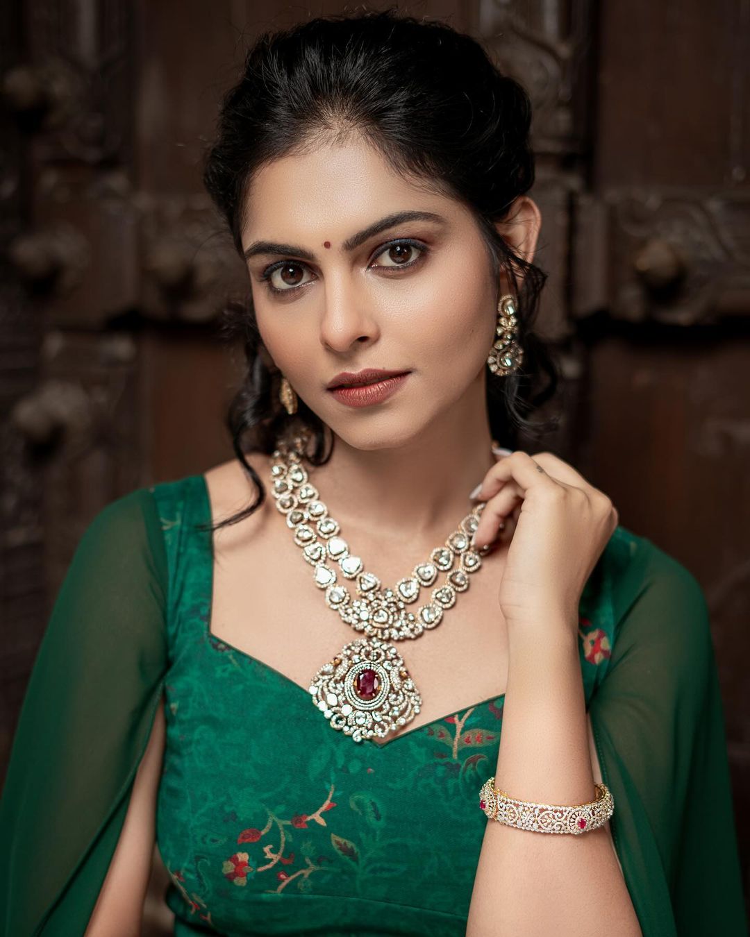 Tollywood Actress Mounika Reddy Stills in Green Lehenga Choli